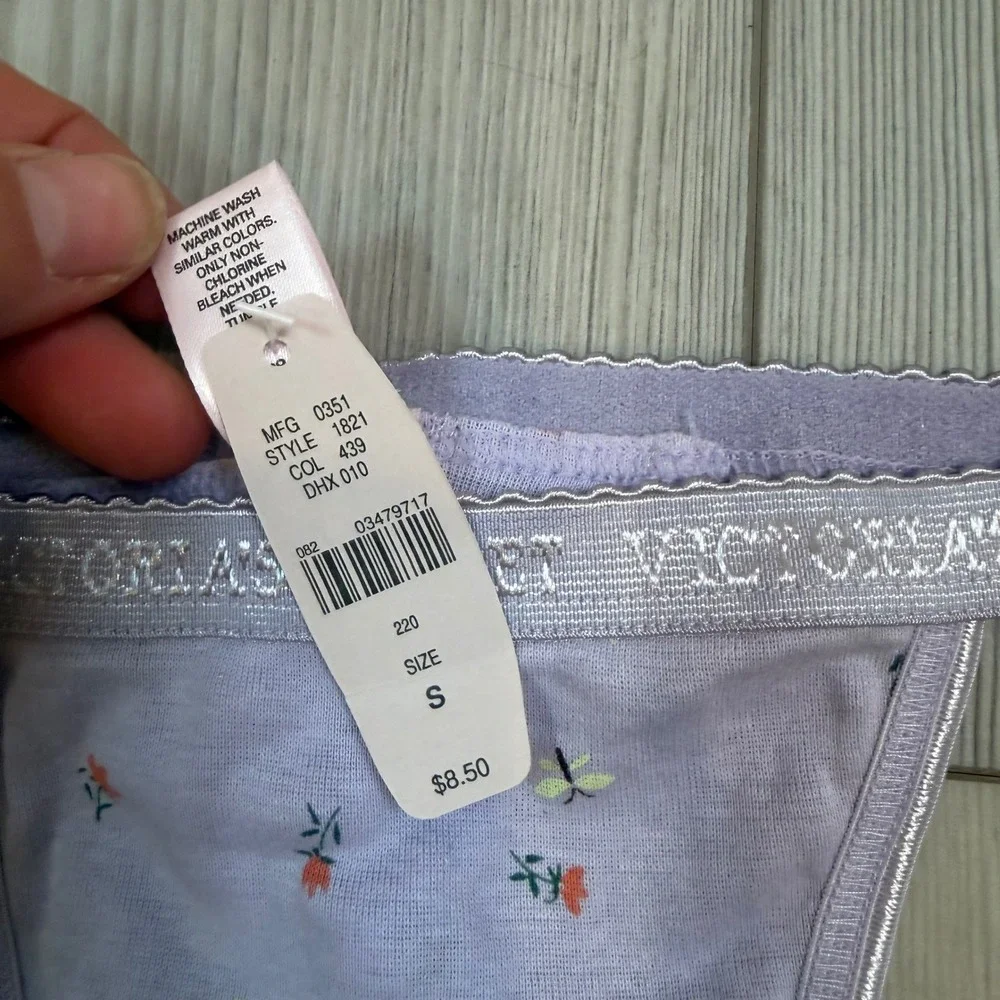 Vintage Victorias Secret V-String Thong Lavender Floral‎ Cotton Panty 1821 S NWT
